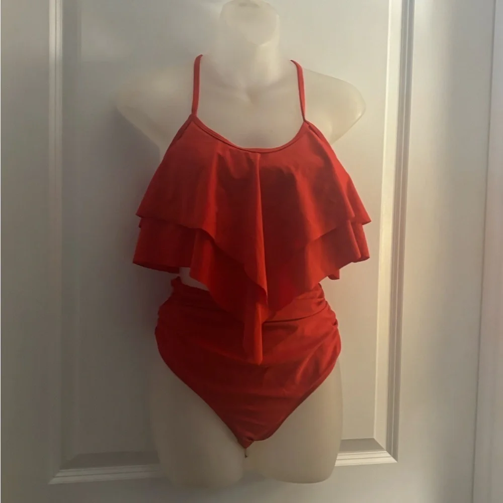 Amazon Red Ruffled Bikini Set Sz S